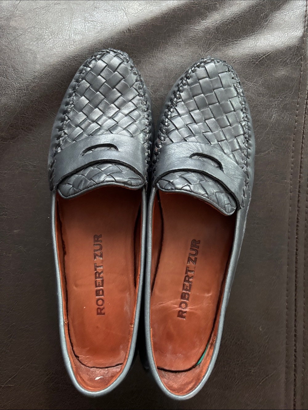 Robert Zur Black Woven Leather Slip-On Loafers